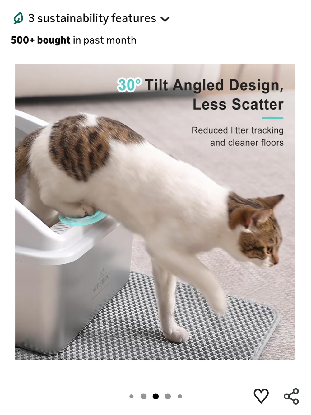 8-Inch Deep Stainless Steel Cat Litter Box - White and Silver - Picture 4 of 6